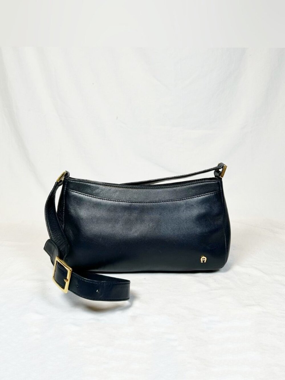 Etienne Aigner Navy Blue Leather Gold Logo Crossbody Bag